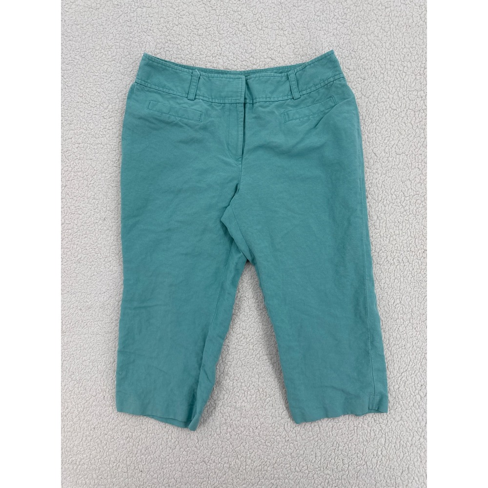 Kasper Petite Essential Sportswear Blue Linen Blend Cropped Capri Pants Size 10P